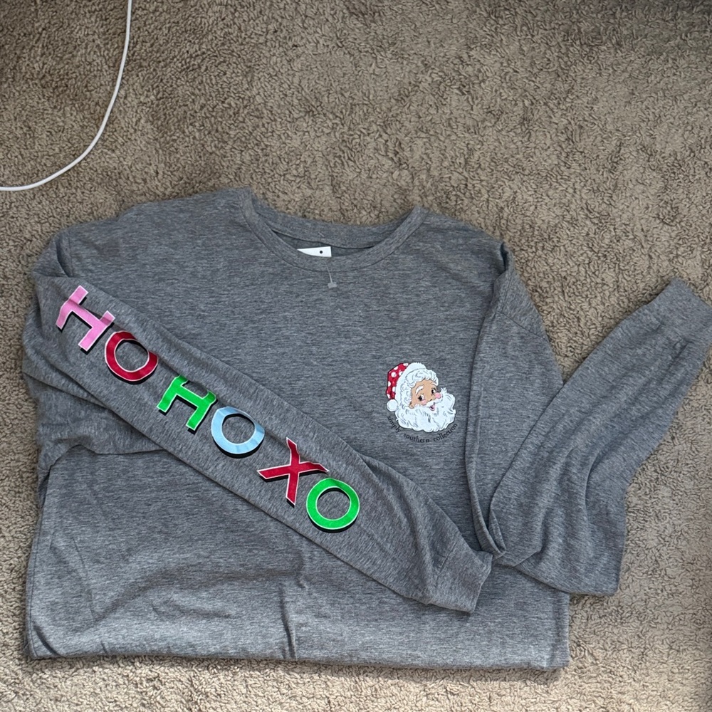 Simply Southern Gray Long Sleeve Tee with Santa and Dogs